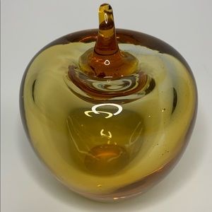 Amber Colored Glass Apple Paper Weight